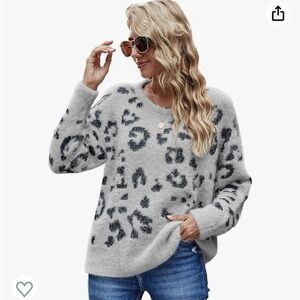 Super Soft Grey Leopard Print Crew Neck Sweater